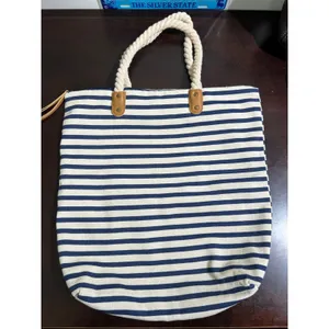 Summer & Rose Tote Bag Striped Nautical‎ Beach Rope Handles Zip Closure NWOT thumbnail 2