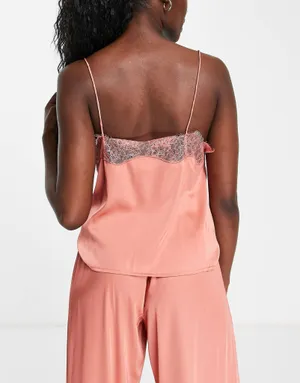 NWOT ASOS DESIGN satin pajama cami with lace in rust. Size US 10 thumbnail 3