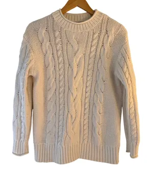 Banana Republic Snow Day Cable Knit Sweater Small Oversized Cream Cotton Wool thumbnail 1