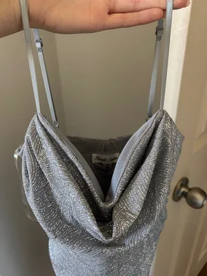 Emerald Sundae Silver Sparkle Cowl Spaghetti Strap Mini Dress thumbnail 6