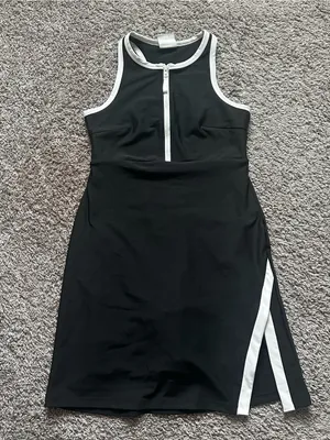 Black Midi Tank Dress with White Zip Trim thumbnail 1