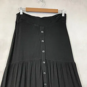 Tiered Button Front Maxi Skirt Size S Black Ribbed Stretchy Grunge Dark Cottage‎ thumbnail 3