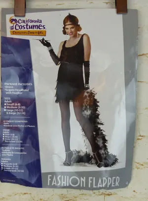 California Costume Fashion Flapper Fringe Dress Women XL Black Headband Necklace thumbnail 14