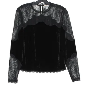Joie Top Velvet Lace Whimsigoth Witchy Coquette Romantic Victorian Black Small thumbnail 1