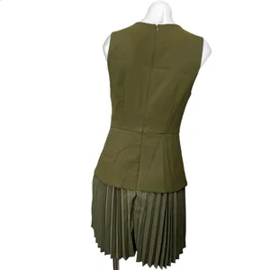 Commense Green Sleeveless Pleated Plisse Layered Mini Tank Flare A-Line Dress M thumbnail 4