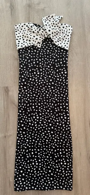Topshop Black And White Polka Dot Strapless Dress thumbnail 1