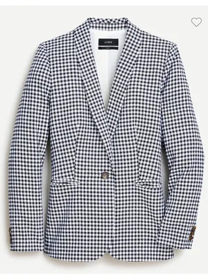 J. Crew Parke Gingham Blazer Women’s 2 Cotton Single Button Navy White thumbnail 1