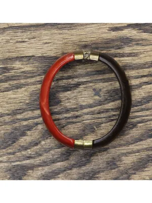 NEW Premier Design Faux Wood Spring Hinge Bangle Bracelet Red / Brown 2.5" thumbnail 3