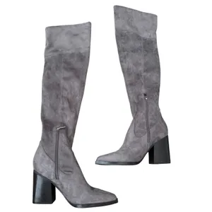 Marc Fisher LTD Grey Faux Suede Over The Knee Pointed Toe Block Heel Boots 7 NEW thumbnail 3