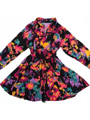 Colorful Retro Mini Dress Large Multicolor Indie Coquette Girl Tier Layer Flare thumbnail 3