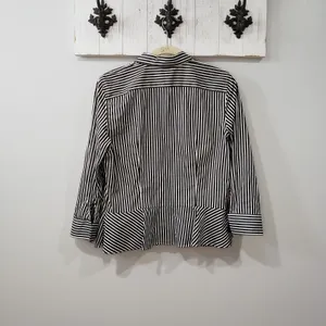 Lauren Ralph Lauren Shirt Womens 10 Black White Stripe Peplum Button Down Top thumbnail 2