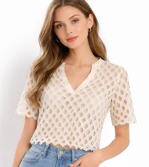Sandro V-neck pattern lace top thumbnail 1