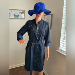 Calvin Klein Shirt Dress Navy Blue Belted Button Front Size 8 thumbnail 5