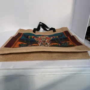 Jute Tote‎ Bag Day of the Dead Skull Cactus Desert Southwestern thumbnail 5