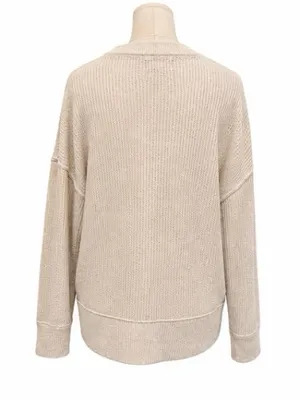 Aerie Medium Oversized Beige Textured Knit Sweatshirt thumbnail 3