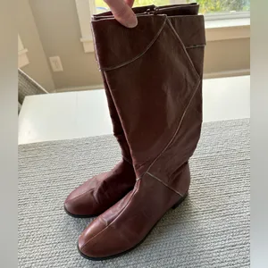 Vintage 90s Y2K Dolls Cognac Brown Genuine Leather Silver Trim Knee High Boots thumbnail 7