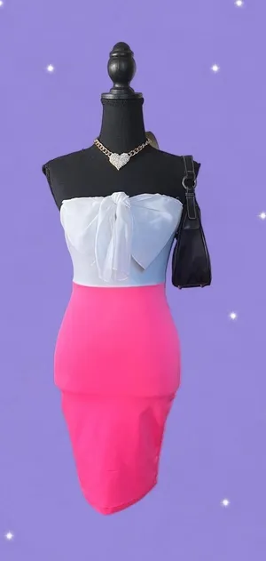 Vintage Y2K McBling Barbiecore Pink Bow Mini Dress size XS 💗 thumbnail 2