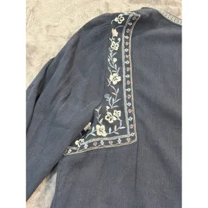 Abercrombie & Fitch Mini Dress Womens Navy Blue Embroidered Boho Gauze Large thumbnail 9
