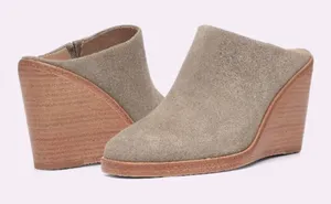 Joie Suede Wedge Mules Womens 38 Tan Wood Heel‎ Slip On Excellent Boho Casual thumbnail 1