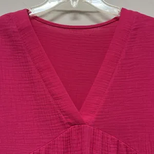 NWOT Emery Rose Vibrant Pink V-Neck 100% Cotton Gauze Dress Size L thumbnail 2