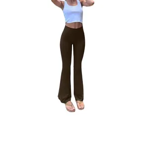 High Waisted Dark Brown Flare Yoga Leggings thumbnail 2