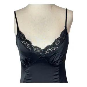 Princess Polly Dress Women 2 Black‎ Satin Lace Trim Slip Mini Sexy Whimsigoth thumbnail 6
