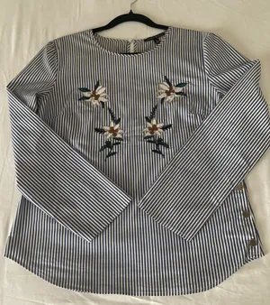 & Other Stories Como Black Striped Embroidered Floral Top - Size M thumbnail 2