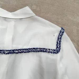 Zara White Button Down Blouse Blue Braided Tweed Trim‎ Gold Button Small thumbnail 9