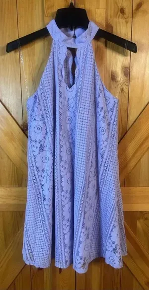 Francesca’s Lined Orchid Lace High Neck Sleeveless Dress NWT Size Small (5677) thumbnail 1