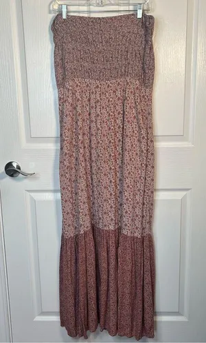 American Eagle Strapless Maxi Dress With Side Slit Sz XL Pink Floral Smocked thumbnail 10