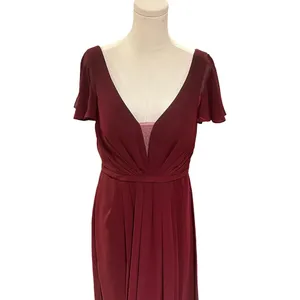 Azazie Rylee Burgundy Chiffon Bridesmaid Dress Size 10 Maxi V-Neck Slit Prom thumbnail 6