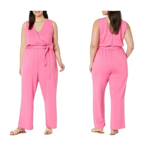 NWT The Drop Women's @caralynmirand Sleeveless‎ Wrap Jumpsuit Rose Pink Stretch thumbnail 2