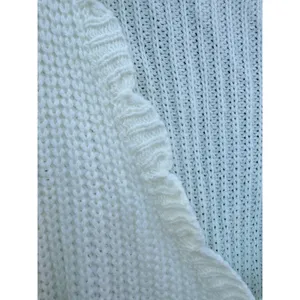 Scallop Ruffle V-Neck Peplum Ribbed Knit Sweater Balloon Sleeve Drawstring Waist thumbnail 4
