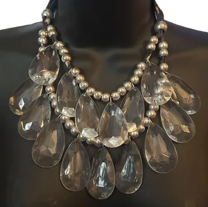 Layered double strand jumbo teardrop statement necklace Silver thumbnail 2