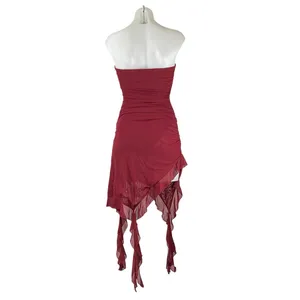 NEW Selfie Leslie After Party Sangria Red Strapless Tube Ruffle Mini Dress Sz S thumbnail 4