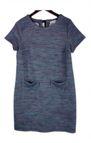 LOFT Blue Multi Tweed Sheath Dress Short Sleeve Pockets Size 0 thumbnail 1
