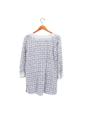 Roberta Roller Rabbit Tunic Top Blue White Print Silver Embroidered V-neck M thumbnail 5