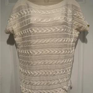 Ralph‎ Lauren Inspired Cable Knit Sweater Top Cream Coastal Grandma Quiet Luxury thumbnail 4