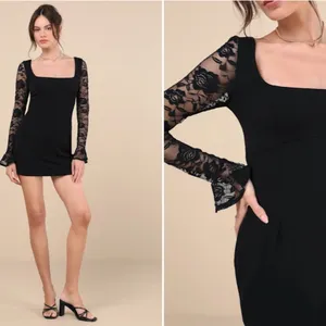 LULU's Sexy Prom Wedding Cocktail Formal Event Long Sleeve Floral Lace Mini thumbnail 3