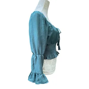 Cottagecore Forest Fairy Peasant Milkmaid Blouse Boho Ren Faire Boho Green L thumbnail 6