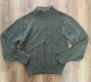 VTG 80s Olive Green Fisherman Knit Sweater USA Union‎ Made Womens M Chunky Knit thumbnail 1