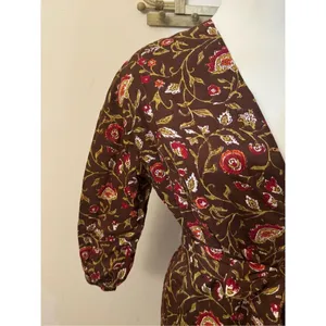 Madison Matthews Brown Autumn Leaves Wrap Mini Dress Ruffled S thumbnail 3
