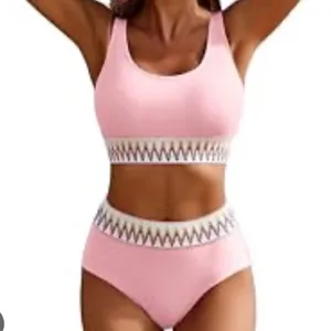 Aimage Pink High Waist Bikini Set‎ Two Piece Swimsuit Cute Swimwear Size M thumbnail 1