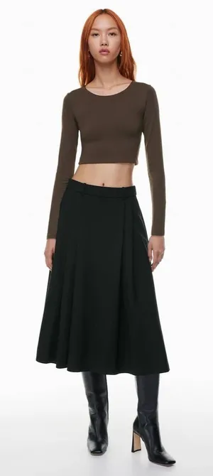 Aritzia Babaton Contour Crew Cropped Longsleeve Brown Size XS thumbnail 1
