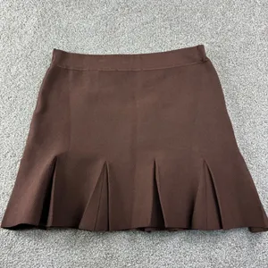 Zara Brown Pleated Knit Mini Skirt Womens‎ L New Dark Academia Preppy Knitwear thumbnail 7