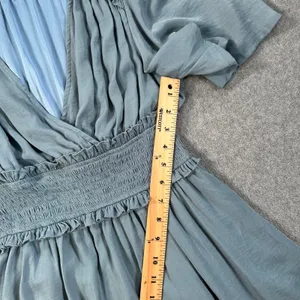 Baltic Born Smocked Waist Mini Dress Women's Small Blue Flutter Sleeve Pleated thumbnail 6