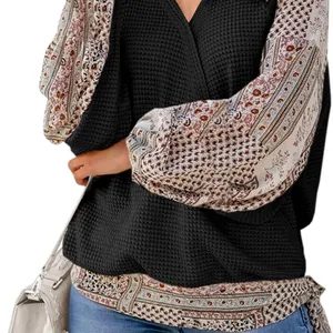 Bohemian Black and Cream Blouse statement sleeves Size M thumbnail 1