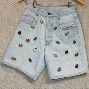 Vintage Paris Blues Womens S Light‎ Blue whimsical Jean Shorts Floral Rosettes thumbnail 1