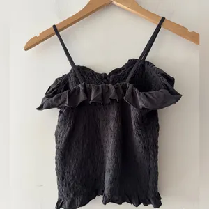 American Eagle Women's Dark Grey‎ Ruffle Smocked Tank Top Size Small thumbnail 3