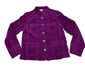 Charter Club Corduroy Jacket Womens Medium Burgundy Button‎ Up Pockets Slim Fit thumbnail 1